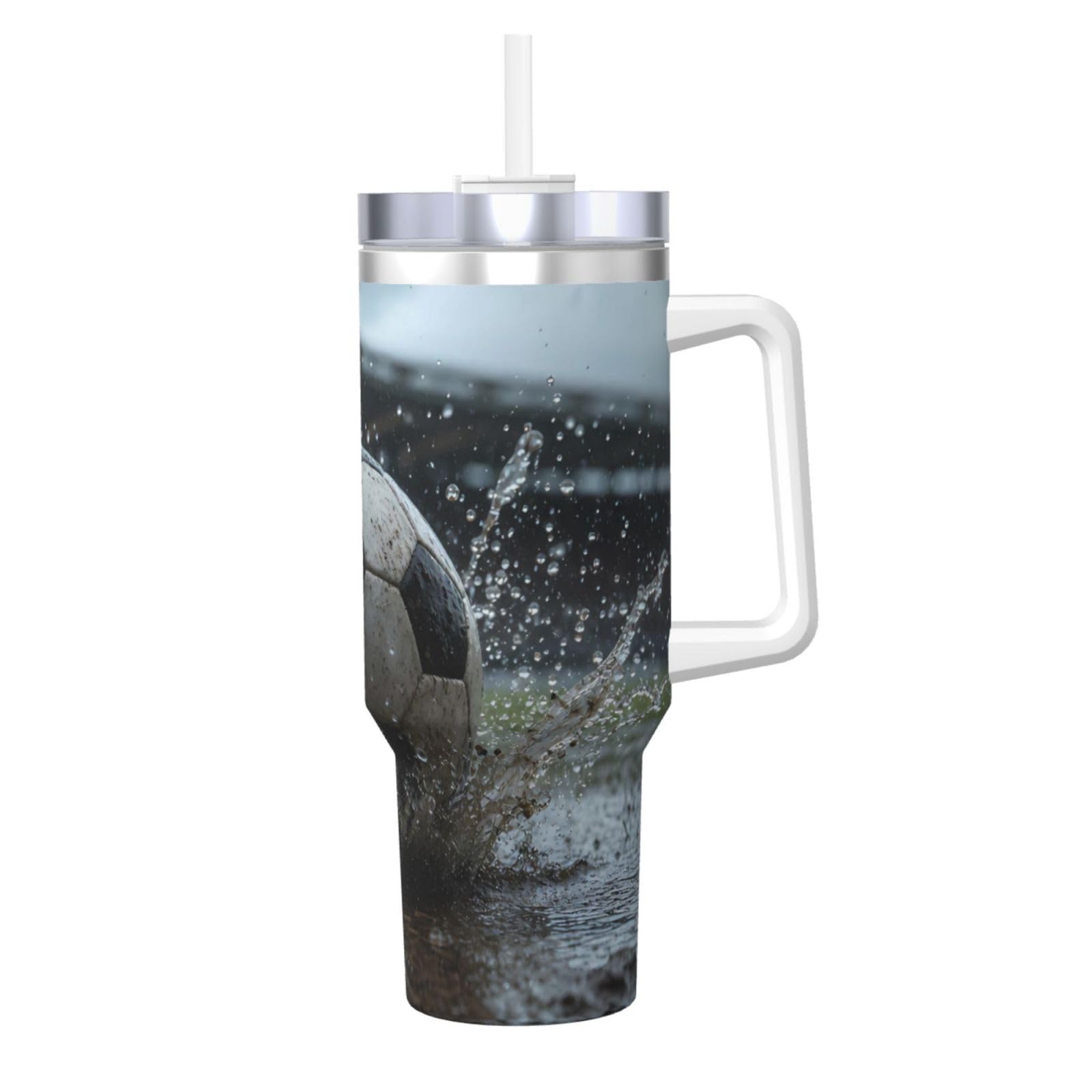 Vaso aislado Muddy Soccer Splash Stadium de 40 oz, el regalo perfecto con asa y pajilla
