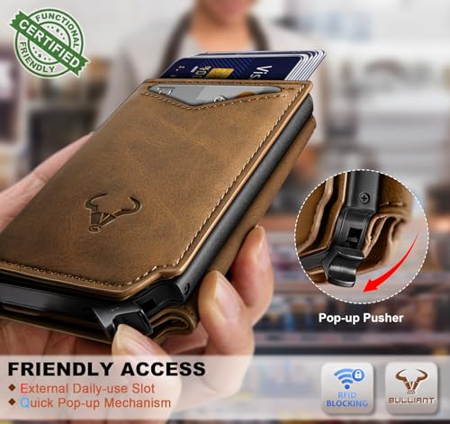 Image of BULLIANT Men Wallet Leather Wallet Card Holders Money Clip for Men 10Cards-Magnetic Flip on Metal Case