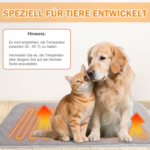 TEOV Haustier Heizkissen für Katzen Hunde 45 x 70CM, 20°C-55°C Temperatur & 4 Timing Einstellbar, Sichere wasserdichte Heizkissen