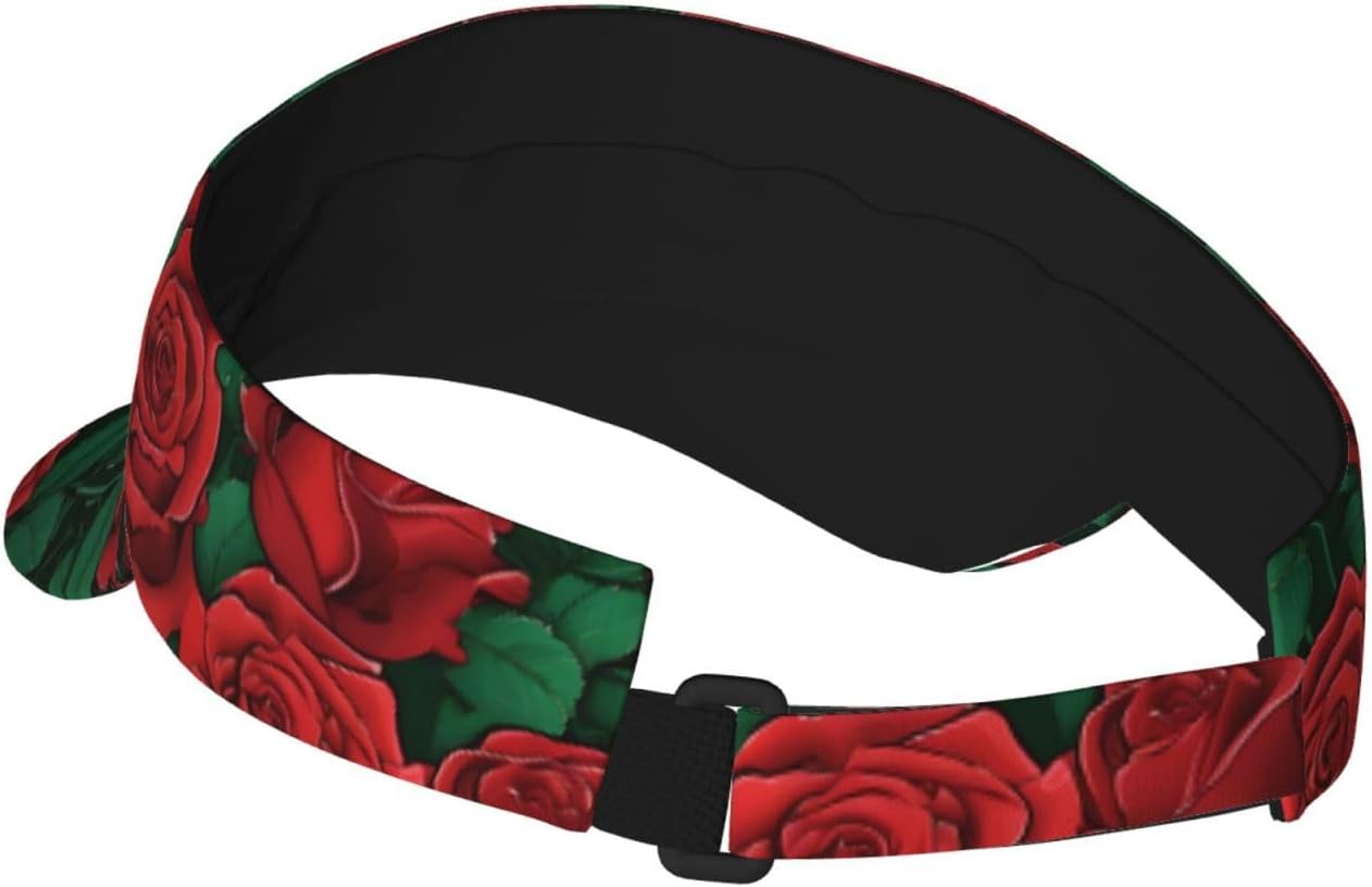 (red Rose) Adult Sun Visor Hat Adjustable Open Top Sports Cap Breathable for Men Women Beach Vacation Essentials