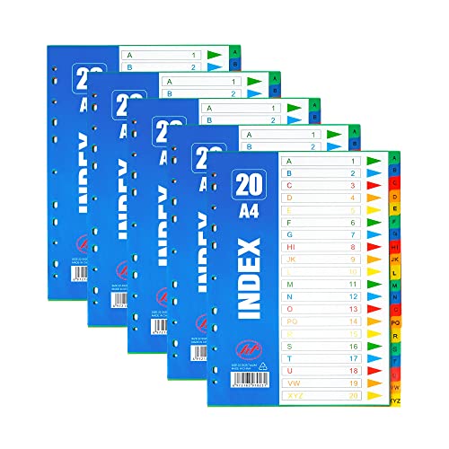 Image of WENLISELL 5 Pack A4 Dividers for Lever Arch Files, A-Z Part File Dividers for Ring Binders, Coloured Plastic Alphabetical Subject Paper Dividers a4 with 11 Holes for Office School Index Dividers