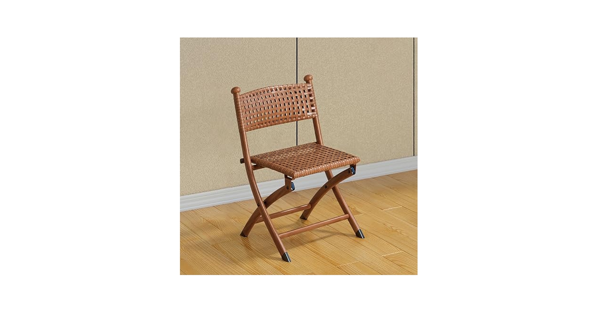 古家具ビンテージ品◾️籐ラタンパネル×木製フレーム 折りたたみ椅子 チェア B 古家具ナチュラル天然素材◾️籐ラタンフレーム ラタンチェア