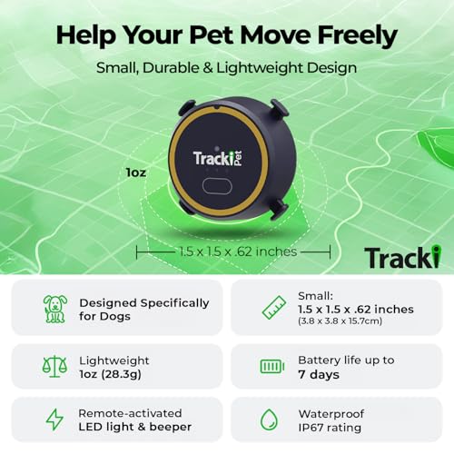 Image of Tracki Dog Tracker, Subscription Required, Cancel Anytime - Keep Your Dog Safer with Real-Time App Alerts - Lightweight 4G LTE GPS Collar Tracker, IP67 Waterproof & 185+ Country Coverage