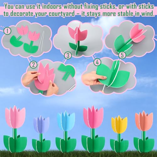 Tulipes de Pâques 3D Thyle avec impression double face, lot de 12 panneaux imperméables