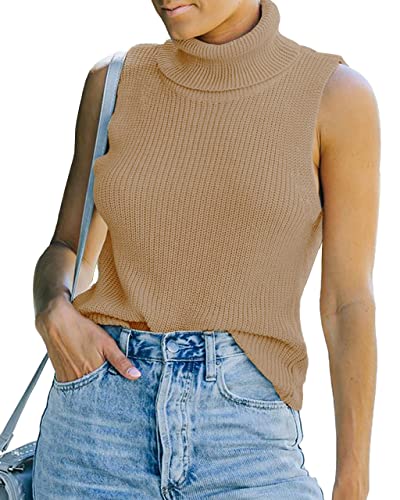 Womens Sleeveless Sweater Vest Turtleneck Ribbed Knit Tank Tops Basic Slim Fit Top2