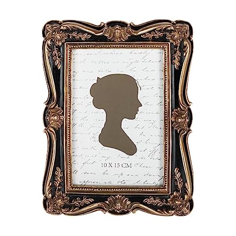AELS 4x6 Inch Vintage Picture Frame, Elegant Antique Photo Frames with Glass Front, Photo Display, Tabletop Wall Hanging, Gift Ideas, Gold and Black Cover