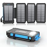 Solar Power Bank 26800mAh with 4 Solar Panels, 18W USB-C Power Bank Fast Charging Portable Battery for Phones, IPX7 Waterproof External Battery Pack with Flashlight Light/SOS/Strobe (blue)