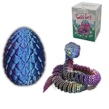 3D Printed Snake with Egg, Realistic Flexible Viper Fidget Toy Set, Stress Relief 3-D Articulated Animals for Kids & Adults, Easter Egg Basket Stuffer, Cool Desk Mystery Toy Gift (Blue)