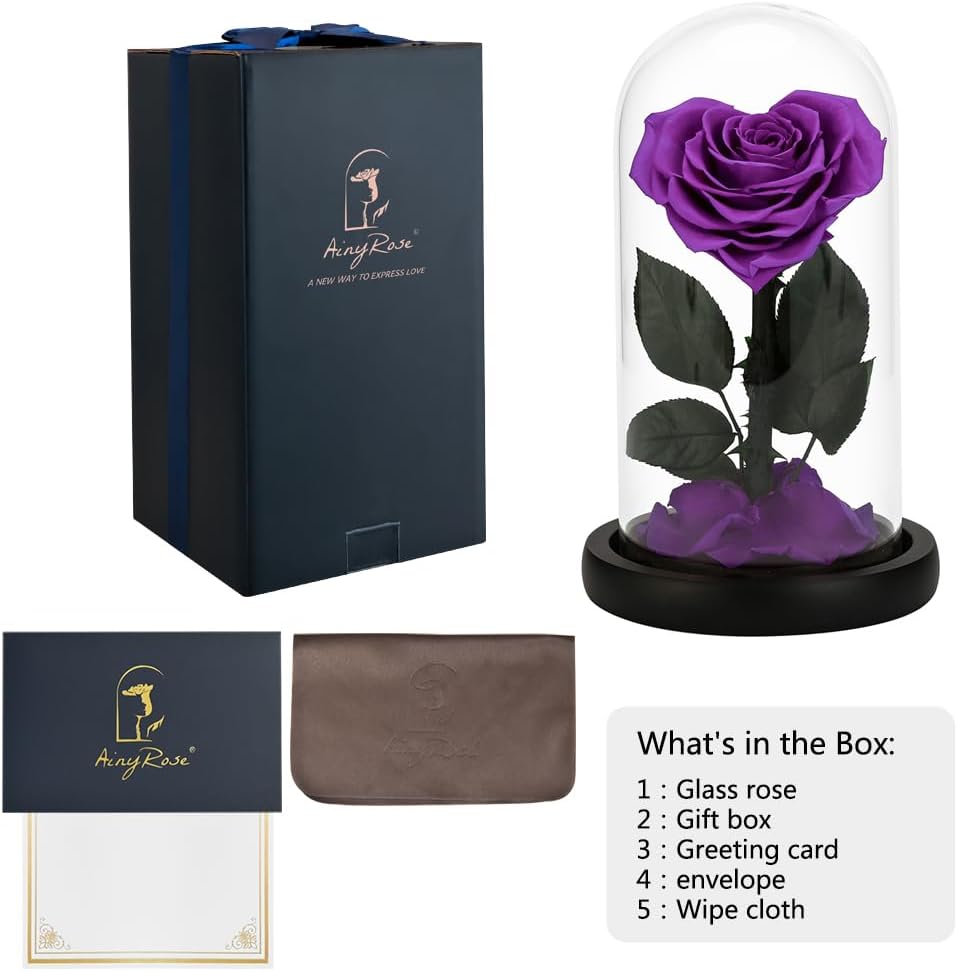 Forever Preserved Real Heart Rose Birthday Gifts for Women,Valentines Eternal Flower in Glass Gift for Valentine's Day Mothers Day Christmas Anniversary Birthday (Purple) - Image 7