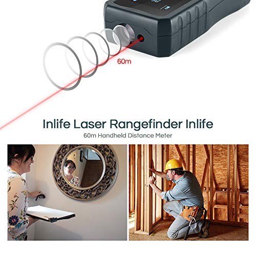 Digital Laser Distance Meter 197FT/ 60M,InLife Backlit LCD Laser Measure, Laser Measuring Device with Single-distance, Continuous, Area, Volume Measurement and Pythagorean Modes