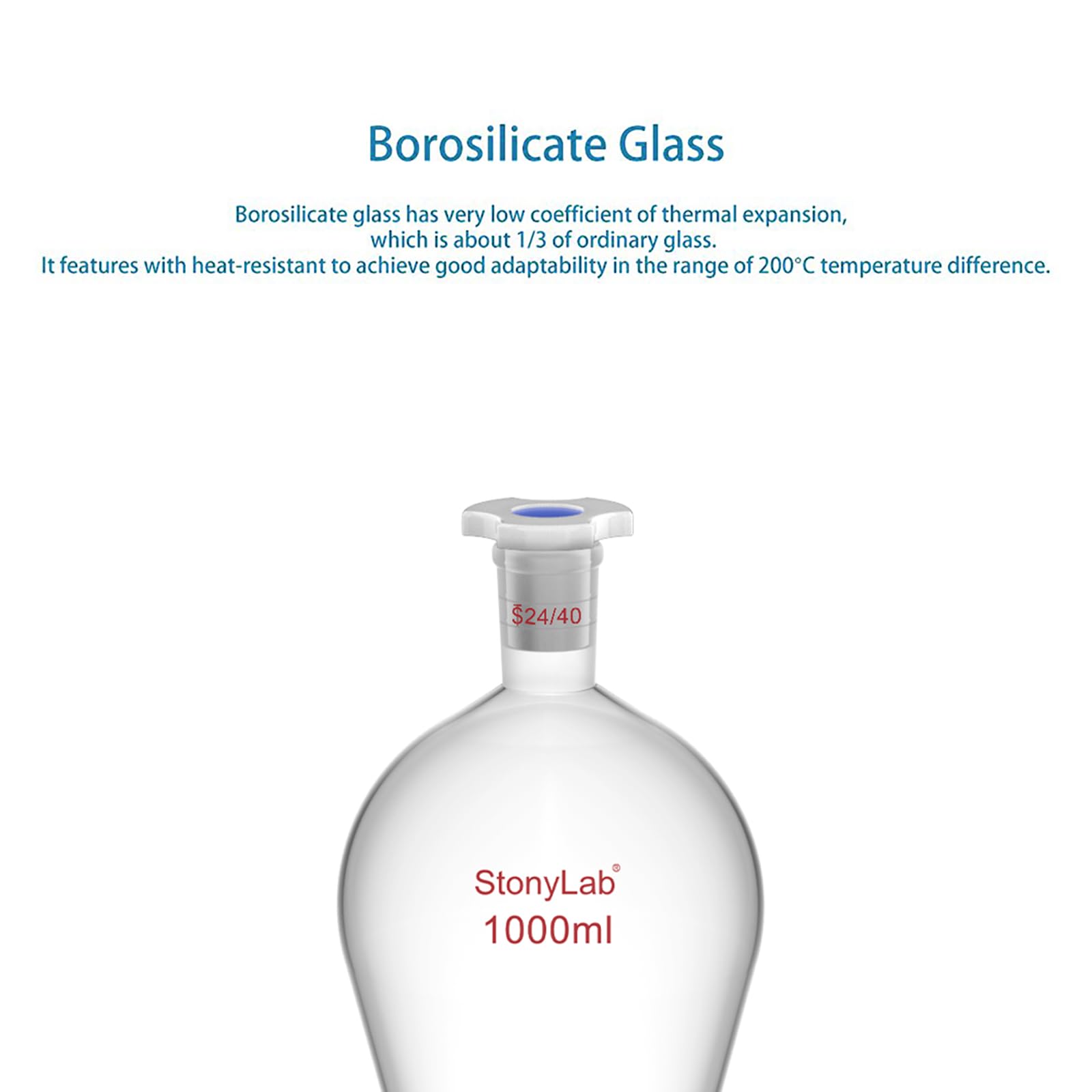 stonylab Borosilikatglas Scheidetrichter mit Laborständer Set, 1000 ml Kapazität, 24/40 Schliff und PTFE-Hahn für Titration Extraktion
