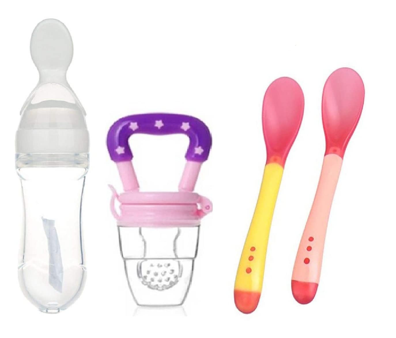 Manan Shopee Baby Feeding Set,Feeding Kit Needs Items All in One 1-Feeder 2 Color Changing Temper - Sensor Spoon and 1- Food Fruit Nibbler (Combo Pack) (Multicolor10)-image-25