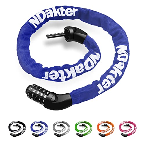 NDakter Bike Chain Lock, 5-Digit Combination Anti-Theft Bicycle Lock, 3.2 feet Long Security Resettable Bike Locks Heavy Duty for Bike, Motorcycle, Bicycle, Door, Gate, Fence, Grill, Blue NDakter Bike Chain Lock, 5-Digit Combination Anti-Theft Bicycle Lock, 3.2 feet Long Security Resettable Bike Locks Heavy Duty for Bike, Motorcycle, Bicycle, Door, Gate, Fence, Grill, Blue