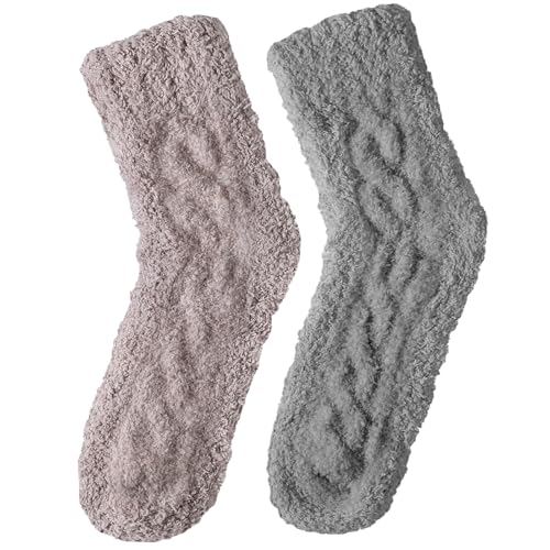Tavaleu Fuzzy Socks for Women, Soft Fluffy Winter Warm Cozy Plush Sleep Socks 2 Pairs