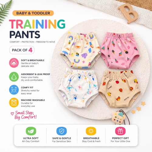 Image of Toddler Potty Training Underwear | 18-36M | 4PCS | Training Pants | Mixed Colours | Soft Cotton Leakproof Potty Training Underwear | Breathable Washable Pants