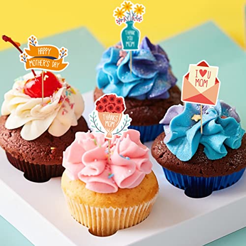 Happy Mothers Day Cupcake Toppers Mother’s Day Decorations Best Mother Cupcake Picks For Party Supplies Hearts Flowers Letters Design Bake Dessert Favors Family Photo Props For Adults Kids 36Pcs #TOP4