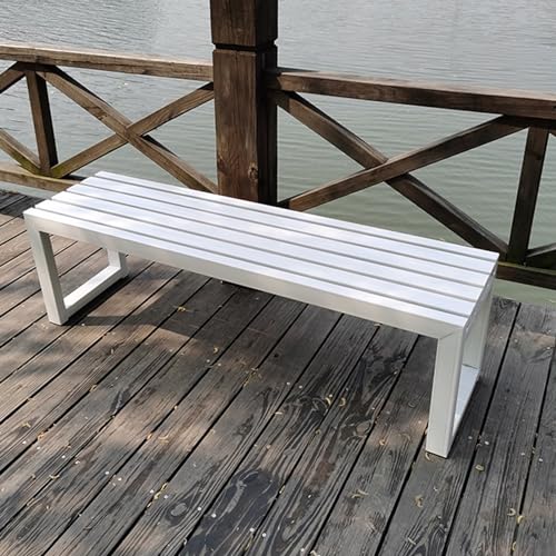 Image of Modern Iron Metal Outdoor Bench Perfect for Garden Park and Roadside Use (White-120cm)