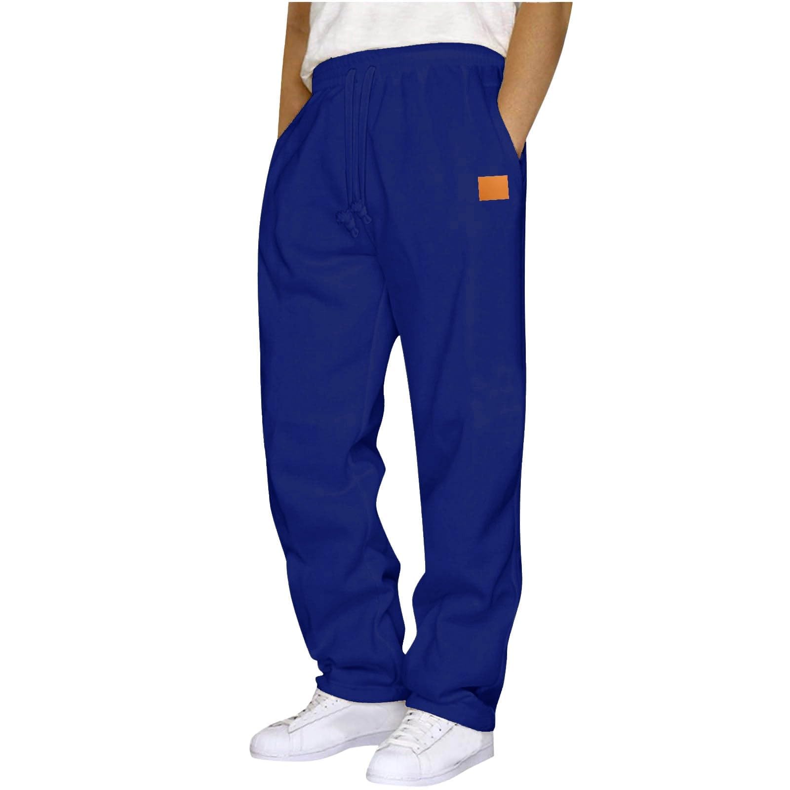 Fleece Sweatpants for Men Baggy Open Bottom Sweatpants with Pockets Outdoor Drawstring Elastic Waist Workout Joggers