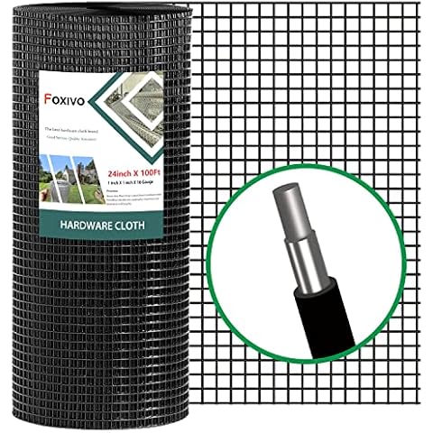 FOXIVO Black Hardware Cloth 1 inch × 1 inch Vinyl Coated Wire mesh 24 inch x 100 Ft - 16 Gauge PVC Coated Welded Chicken Wire Fencing roll cage Wire Netting Cover
