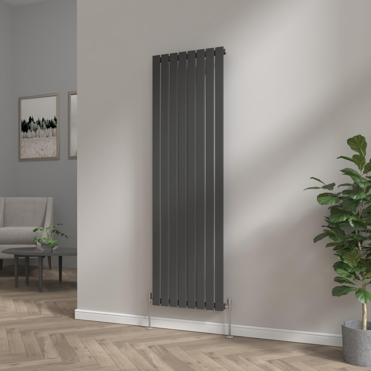 NRG 1800x544 Vertical Column Designer Radiator Black Single Flat Panel