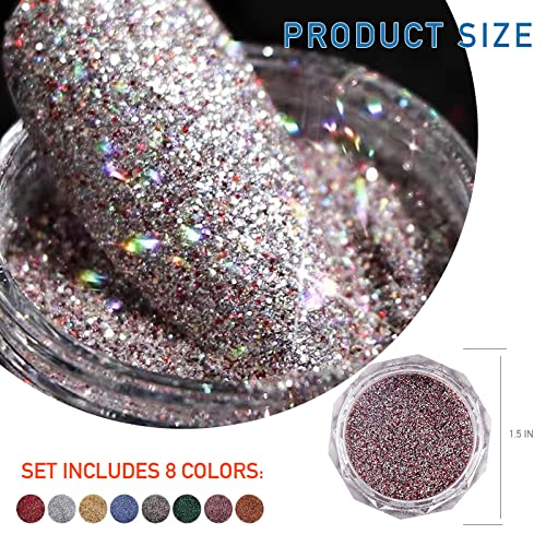 8 Boxes Reflective Glitter Gel Polish Set Sugar Diamond Nail Powder Laser Silver Sparkling Dust Sand Powder Candy Coat Manicure For Nail Art Decorations #TOP5