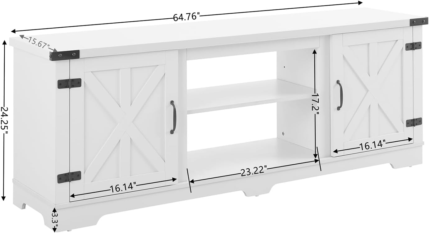 Diagram showing the dimensions of the Bituman Farmhouse Electric Fireplace TV Stand, including width, depth, and height.