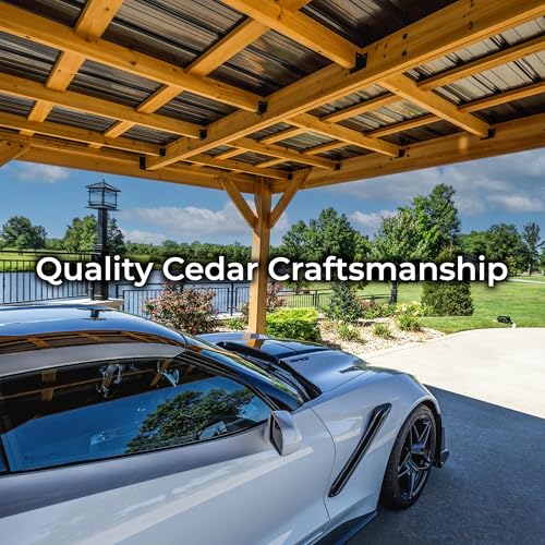 Backyard Discovery Kingsport 20' x 12' Cedar Wood Outdoor Carport Garage with Heavy-Duty Galvanized Steel Slope Roof, Snow Support, Wind Resistance, PowerPort, Shelter to Protect Cars, Boats, Trucks - image 6