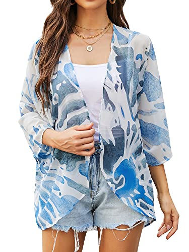Chunoy Women Short Sleeve Lightweight Chiffon Kimono Cardigan