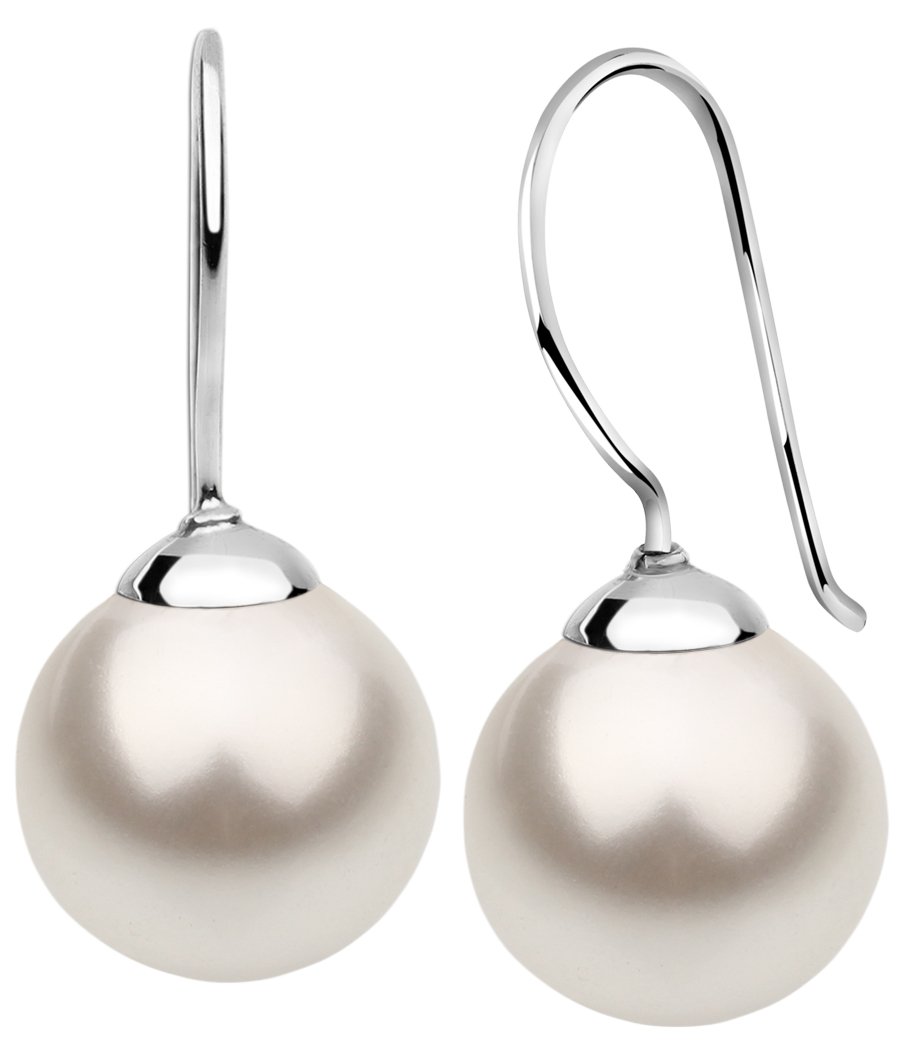 Nenalina Ohrringe Silber 925 Damen Ohrhänger mit Glas Perlen 12 mm Weiß