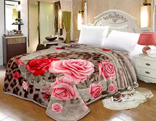 OMAJA HOME Cloudy Super Soft Fabric Floral Printed Mink Heavy Duty Luxury Ultra 2 Ply Double Bed Blanket for Heavy Winters with English Colors & Stylish Bag Packing