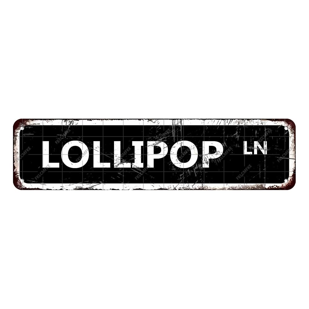 peiyeety Vintage Metal Tin Sign Lollipop Ln Retro Street Sign, Rustic Wall Decor for Home, Sweet, Man Cave, Garage, Kitchen, Office, Farmhouse, Patio, Garden, Porch, 4 * 16 inch
