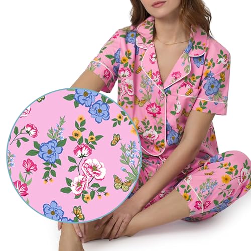 Image of Bed Head PJs Womens Matching Pajamas - Soft Organic Short Sleeve Button Down PJ Shirt & Shorts Set - Sleepwear & Loungewear