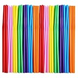 ALINK 100pcs Assorted Colored Plastic Disposable Drinking Straws, 10.2 inch Long Bendy Party Straws