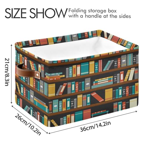 Image of Colorful Bookshelf Book Storage Basket Bin for Shelves Closet Foldable Fabric Storage Box Cube with Handles Kids Gifts Toys Clothes Shelf Basket Organizer for Bedroom Nursery Home Decorative