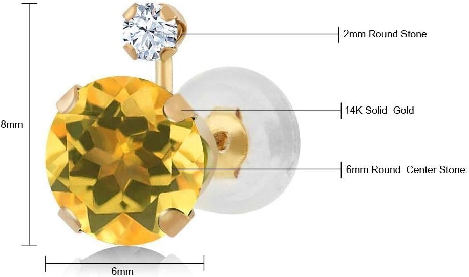 Gem Stone King 14K Yellow Gold Round Yellow Citrine and White Created Sapphire Earrings 1.48 Ctw