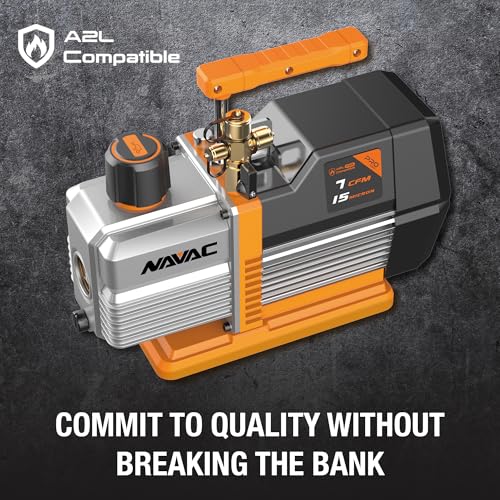 NAVAC HVAC Vacuum Pump - Reliable Dual-Stage AC Motor Pump with Lightweight Design for Residential & Commercial Use - Ideal for Evacuation of HVAC Equipment - 15 Microns - Pro Series - 7 CFM Flow Rate