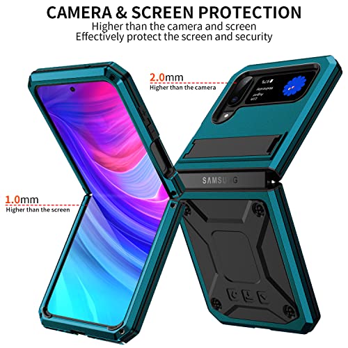 K9 Compatible With Samsung Galaxy Z Flip 4 Case Military Metal Case With Kickstand Aluminum Heavy Duty Shockproof Armor Hard Case For Galaxy Z Flip 4 (Blue) #TOP1