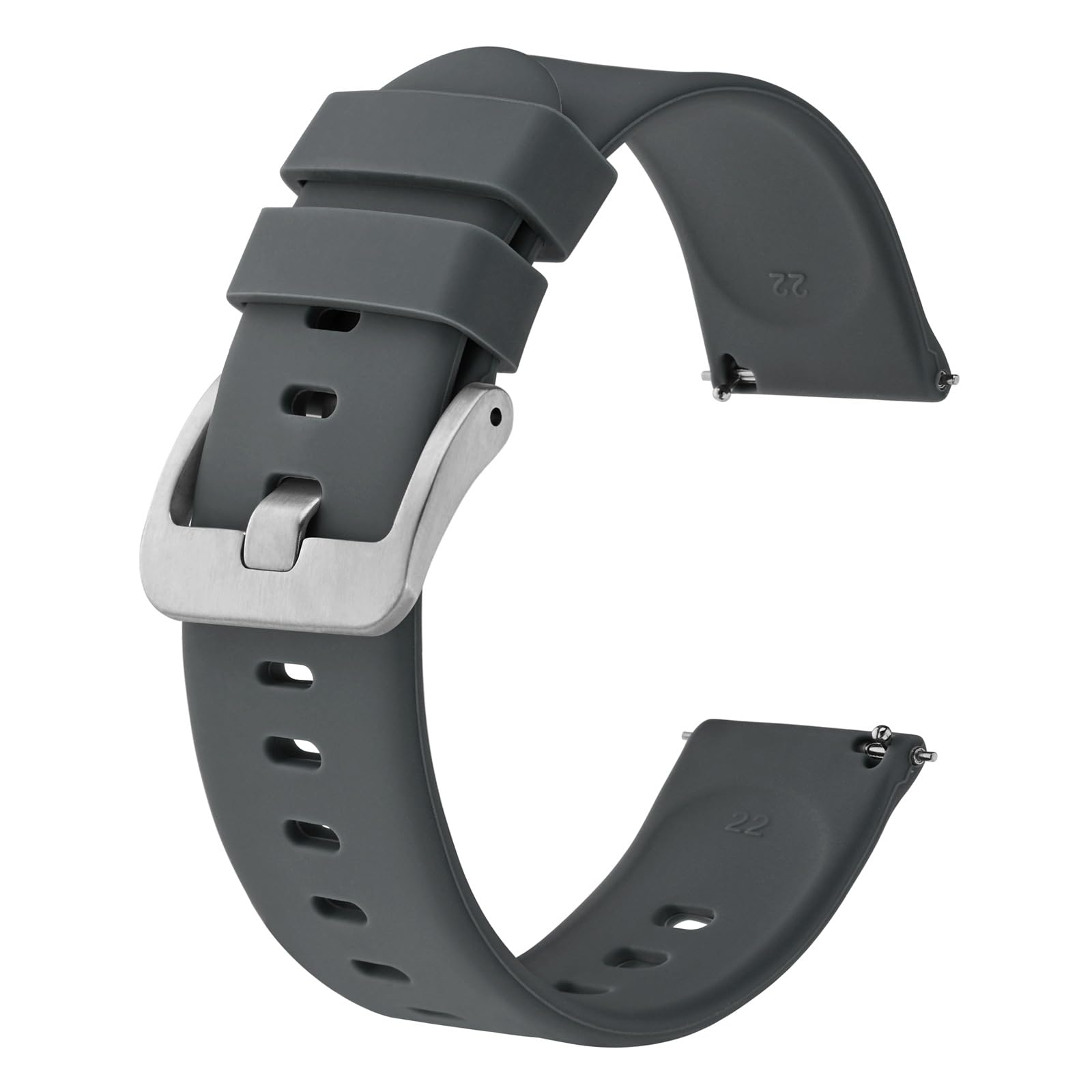 BISONSTRAP Silicone Watch Bands, Slim Watch Straps with Quick Release, 19mm, Grey with Silver Buckle