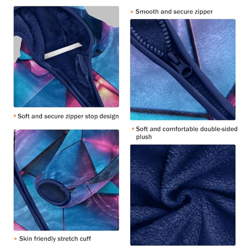 Blue and Pink Abstract Triangles Toddler Fleece Jacket Girl Boys Hooded Fleece Jacket Coat Warm Outwear Zip-up 3-10T3