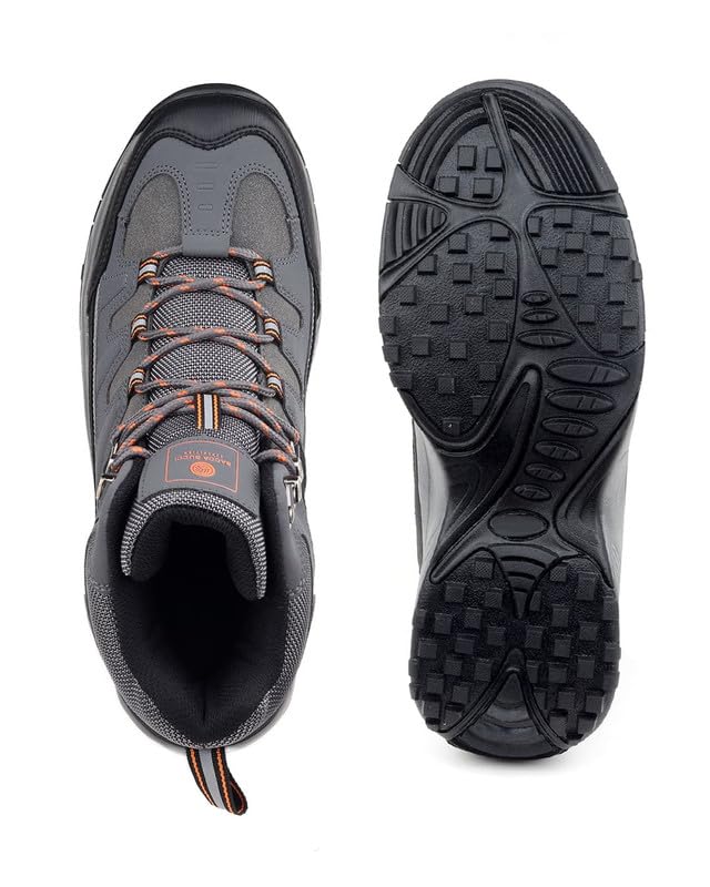 Image of Bacca Bucci Men's Mid-Top Trekking Boots with Rugged Grip Sole, Padded Ankle Support & Secure Lace-Hook Closure