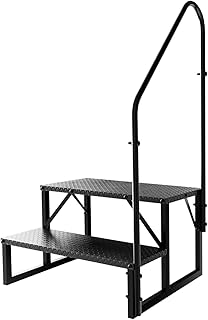 RV Steps with Handrail, 2 Step RV Stairs 660 lbs Load Capacity, Step Ladder with Anti-Slip Panel, Mobile Home Stairs for Travel Trailers
