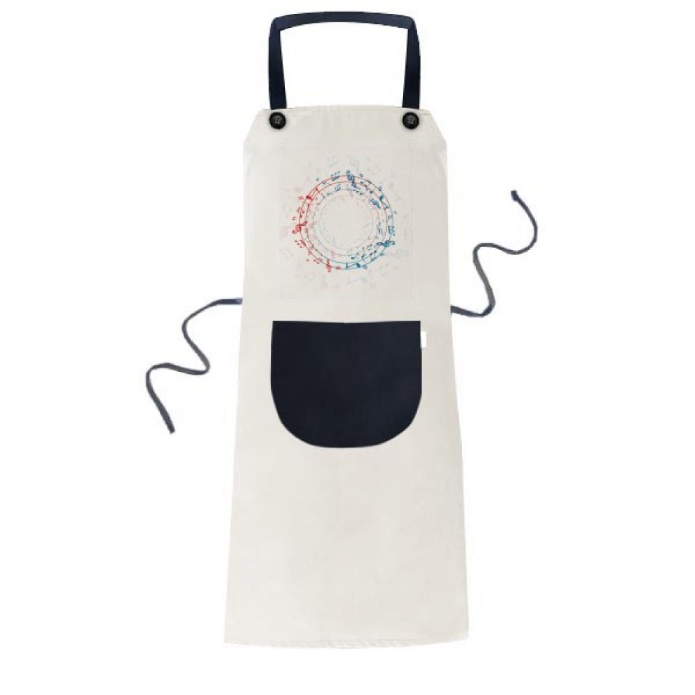 Tablier de cuisine bleu à motif de notes de musique beige avec poche 70cm x 67cm