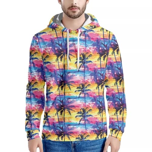 Image of Forchrinse Green Palm Tree Sea Beach Mens Hoodies Pullover Long Sleeve Fleece Hoodie Cozy Sport Casual Outwear