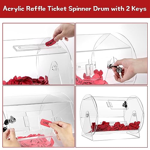 MOJIEZUO Tambor de sorteio de acrílico, tambor giratório profissional com 4000 bilhetes vermelhos co