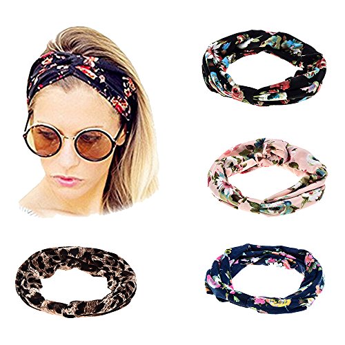 Ever Fairy Women Elastic Turban Head Wrap Headband Twisted Hair Band (4 Color Pack H)