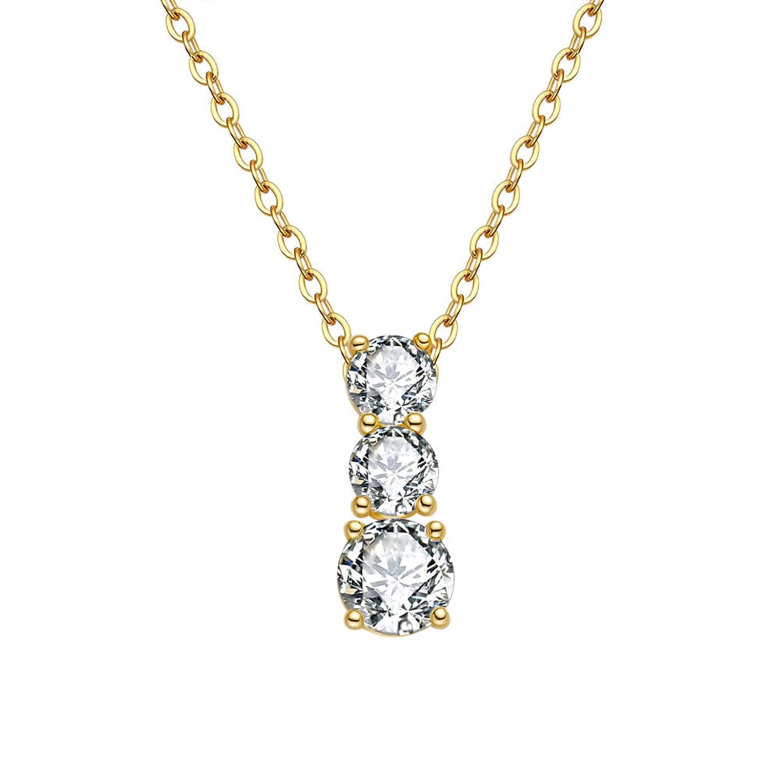 Wycian Collares de moissanita para mujer, collar de San Valentín de tres piedras para mujer, 40 + 5 cm