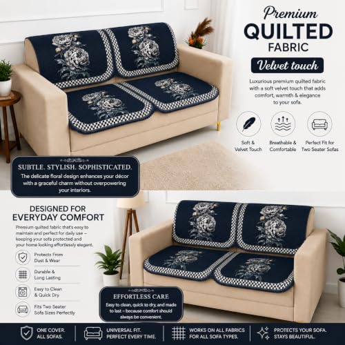 Image of Homerz 'Brooklyn Series' Premium Sofa Cover | Quilted Floral Design | Non-Slip Washable Sofa Protector | Soft Anti Slip Fabric (Ny Grey, 2 Seater, Seat Cover with Backrest)