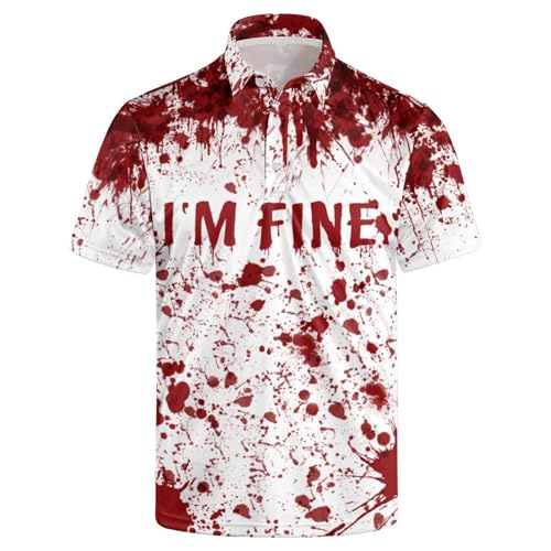 I'm Fine Bloody Shirt Halloween Shirts for Men Golf Polo Funny Blood Humor Shirt Funky Outfits Humor Funny Cloth