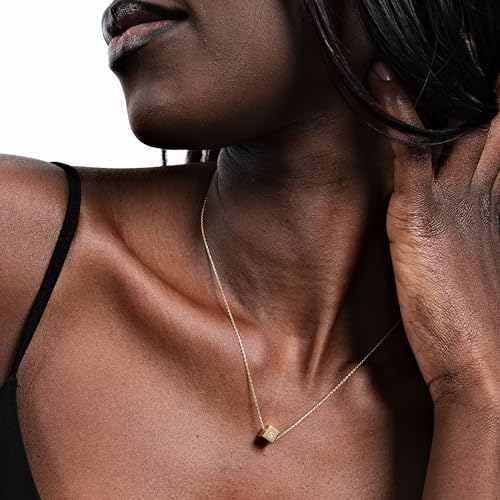 14K Solid Gold Personalized Initial Cube Necklace, Custom Letter Pendant in Real Gold, Dainty Necklace Gift for Women3