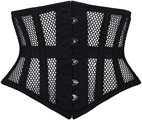 Sady Industry Women's Steel Boned Corset Short Torso Heavy Duty Truly Waist Training Underbust Corsets SB, Black Mesh, Small